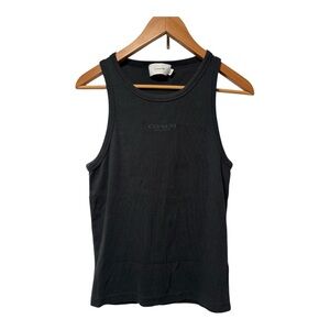 Coach Black Ribbed Tank Top Logo Sleeveless Top Size Large